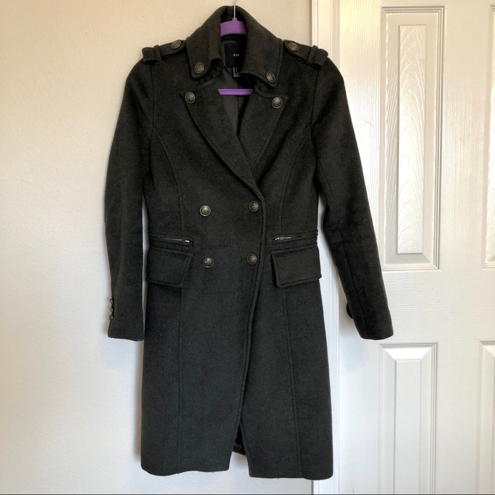 Military style army green long coat | Forever 21